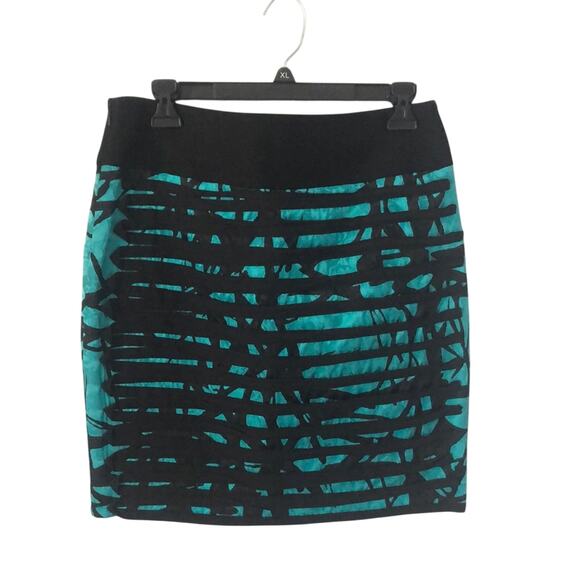 EUC Robert Rodriguez Skirt Teal and White Silk Abstract Print - Size 10 - Picture 2 of 4